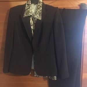 Kasper 3-pc Olive Suit with Leopard print blouse